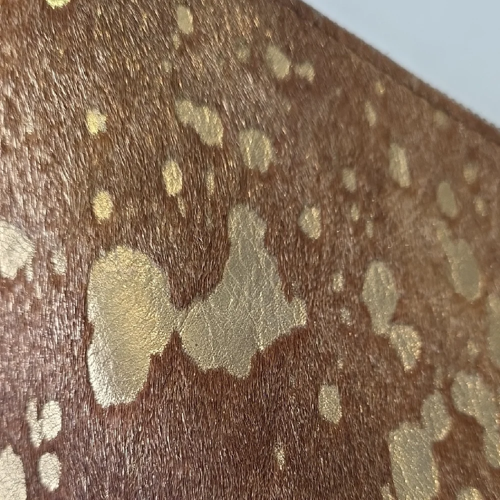 Wild Goose WG Gold and Brown Leather‎ Cowhide Hair Wristlet Clutch